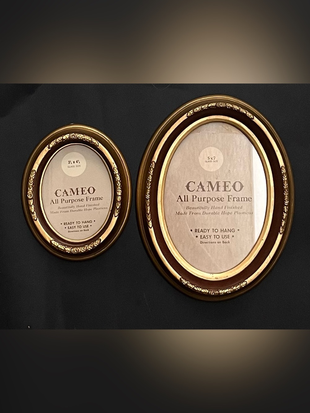 Vintage Cameo Oval Frames Set of 2 • 5x7 & 3.5x5 Ornate Gold Picture Frames